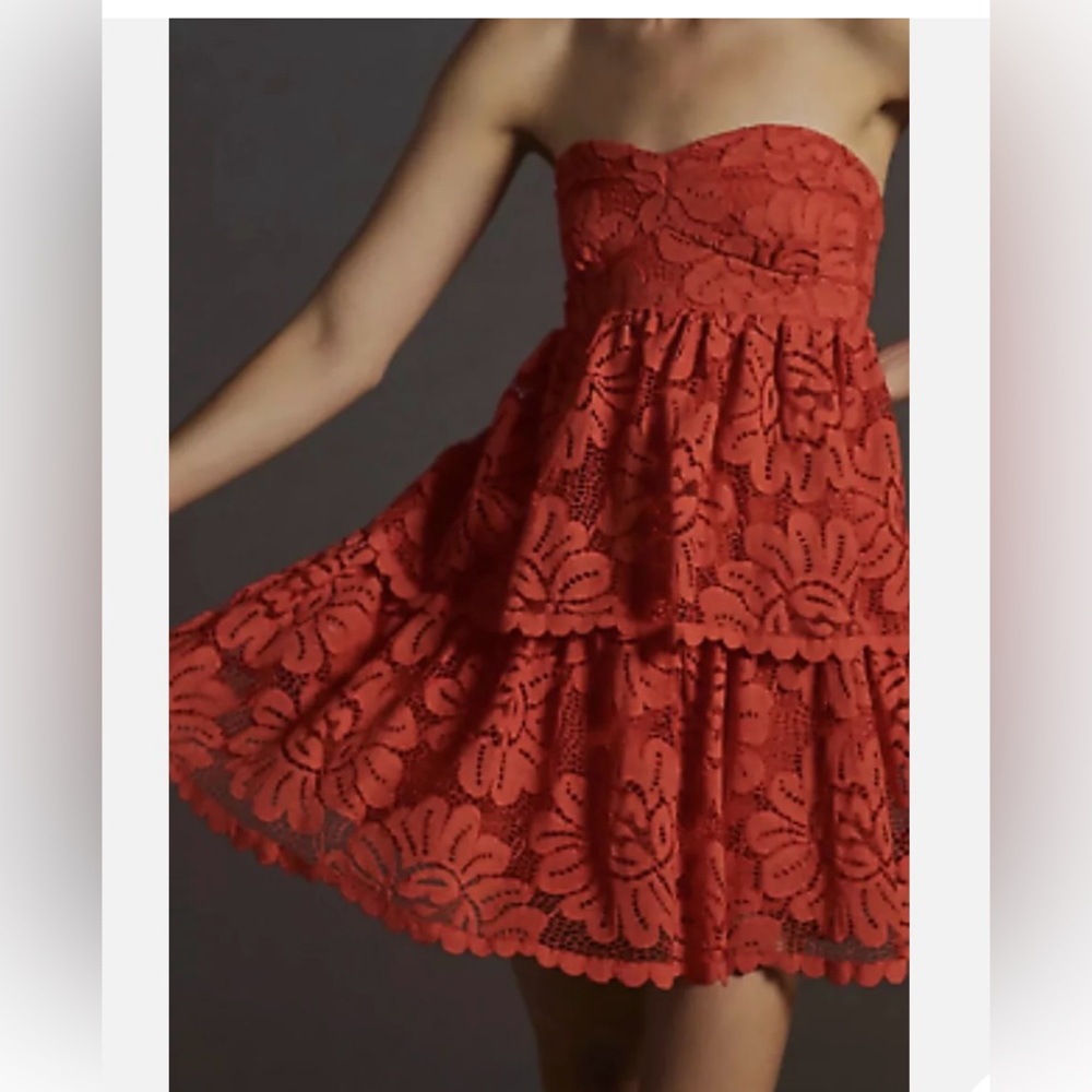 Strapless lace mini dress